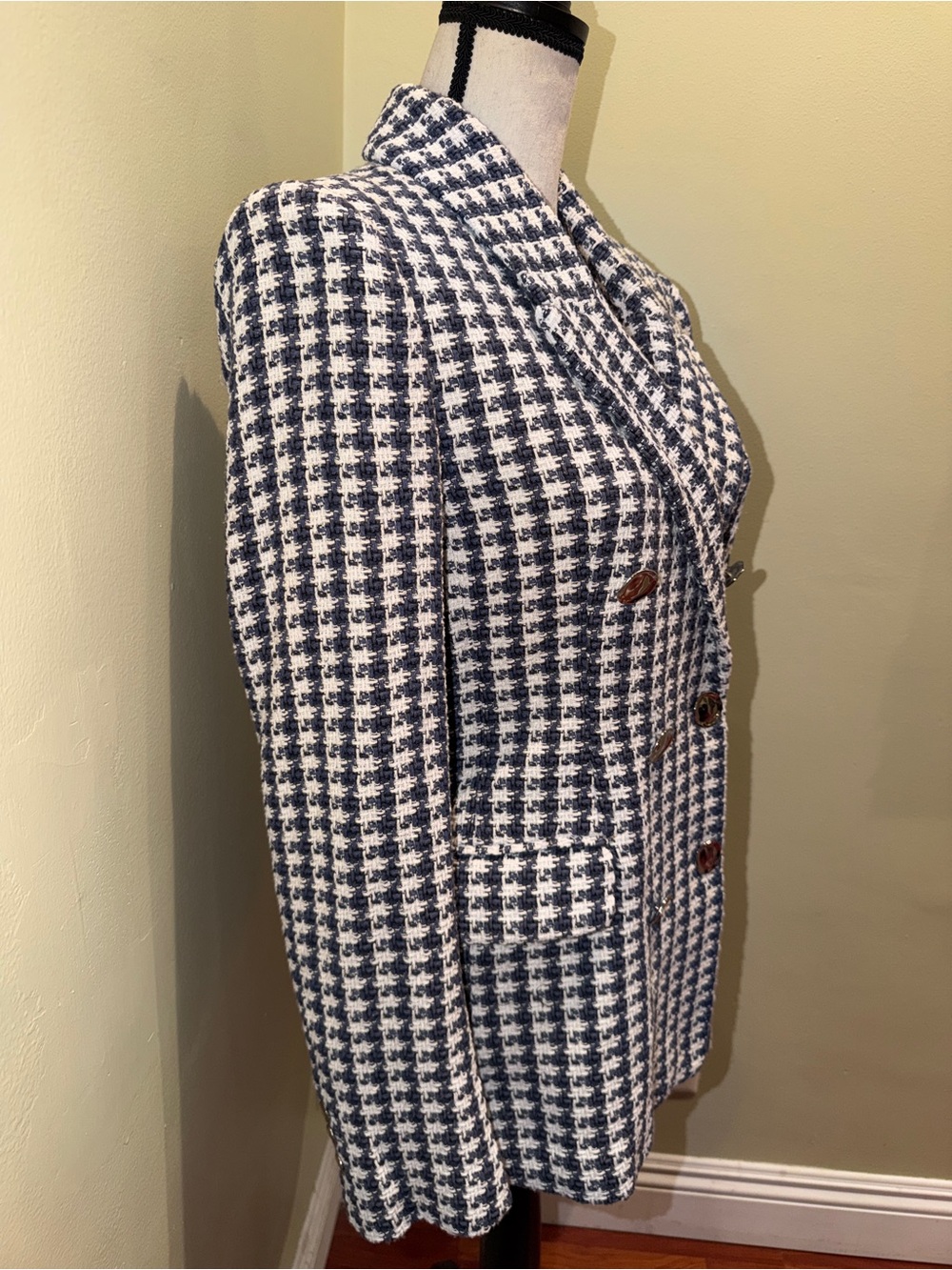 Tahari Double Breasted Houndstooth Blazer Jacket Structured Size 12 Excellent